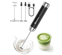 Maestri House Milk Frother with Stepless Speed Control, Rechargeable Frother with Detachable Whisks and Stainless Steel Stand, Drink Mixer for Matcha, Latte, Cappuccino, LunaFro 2.0