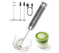 Maestri House Milk Frother with Stepless Speed Control, Rechargeable Frother with Detachable Whisks and Stainless Steel Stand, Drink Mixer for Matcha, Latte, Cappuccino, LunaFro 2.0(Grey)