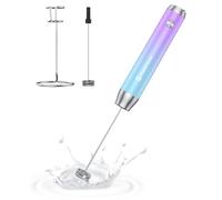 Maestri House Rechargeable Milk Frother with Stand, Handheld Electric Foam Maker Waterproof Detachable Stainless Steel Whisk Drink Mixer Foamer for Lattes, Cappuccino (Purple and Blue)