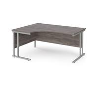 Maestro 25 left hand ergonomic desk 1600mm wide - silver cantilever leg frame, grey oak top