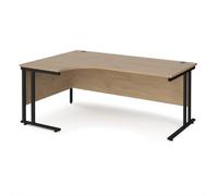 Maestro 25 left hand ergonomic desk 1800mm wide - black cantilever leg frame, Kendal oak top