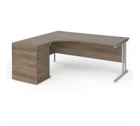 Maestro 25 left hand ergonomic desk 1800mm with silver cantilever frame and desk high pedestal - Nebraska Oak