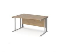 Maestro 25 left hand wave desk 1400mm wide - silver cable managed leg frame, kendal oak top