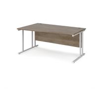 Maestro 25 left hand wave desk 1600mm wide - white cantilever leg frame, Nebraska oak top