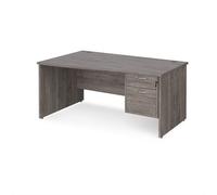 Maestro 25 left hand wave desk 1600mm wide with 2 drawer pedestal - grey oak top with panel end leg