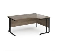 Maestro 25 right hand ergonomic desk 1600mm wide - black cantilever leg frame, Nebraska oak top
