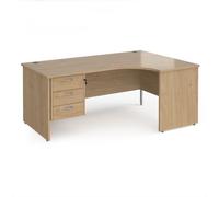 Maestro 25 right hand ergonomic desk 1800mm wide with 3 drawer pedestal - kendal oak top with panel end leg