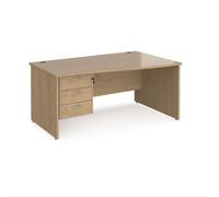 Maestro 25 right hand wave desk 1600mm wide with 3 drawer pedestal - kendal oak top with panel end leg