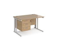Maestro 25 straight desk 1200mm x 800mm with 3 drawer pedestal - white cable managed leg frame, kendal oak top