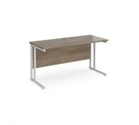 Maestro 25 straight desk 1400mm x 600mm - white cantilever leg frame, Nebraska oak top
