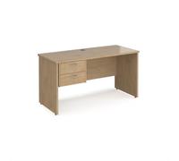 Maestro 25 straight desk 1400mm x 600mm with 2 drawer pedestal - kendal oak top with panel end leg
