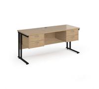 Maestro 25 straight desk 1600mm x 600mm with two x 2 drawer pedestals - black cantilever leg frame, Kendal oak top