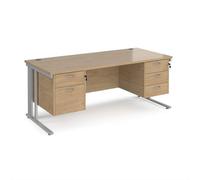 Maestro 25 straight desk 1800mm x 800mm with 2 and 3 drawer pedestals - silver cable managed leg frame, kendal oak top