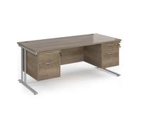 Maestro 25 straight desk 1800mm x 800mm with two x 2 drawer pedestals - silver cantilever leg frame, Nebraska oak top