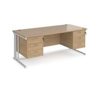 Maestro 25 straight desk 1800mm x 800mm with two x 3 drawer pedestals - white cable managed leg frame, kendal oak top