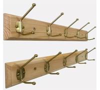 Maestro Craft 2 x Strong Wooden Wall Coat Hangers Clothes Pine Wood Rack Hooks Pegs 10 Hooks