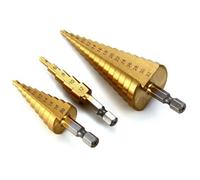 Maestro craft 3Pcs Large Hss Steel Step Cone Drill Titanium Bit Set +Hole Cutter 4-12/20/32mm