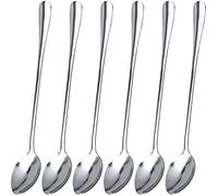 Maestro Craft 6 Pieces Stainless Steel Long Handled Latte Spoons Set, Silverware Tea Coffee Spoon, Cake Dessert Hot Chocolate Sundae Dining Spoons, Kitchen Cutlery Set, Tableware Dishwasher Safe 7.5in