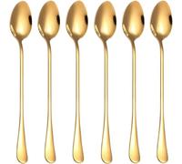 Maestro Craft 6 Pieces Stainless Steel Long Handled Latte Spoons Set, Silverware Tea Coffee Spoon, Cake Dessert Hot Chocolate Sundae, Dishwasher Safe 7.5in (Gold)