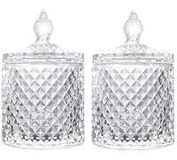 Maestro craft Pack of 2 Glass Storage Jar with Lid - Decorative Crystal Candy Biscuit Jar With Lid Ideal For Sweet Dishes Snack - Glass Container Barrel Sugar Candy Jar With Lid 300Ml