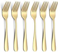 Maestro Craft Pack of 6 Stainless Steel Small Fork, 6 inch Tableware for Dessert Tea Cake Forks Salad Forks, Silverware Cutlery Set, Mirror Polishing, Dishwasher Safe Gold