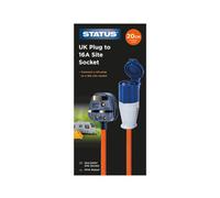 Maestro craft Uk 13 Amp Bs Plug To 16 Amp Mains Round 3 Pin Socket 20Cm Orange Cable Conversion Hook Up Lead 230V Ip44