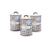 MAESTRO Holiday in Porto MR-20005-03CS set of 3 ceramic containers | tea and sugar bowl | 800 ml with silicone seal | elegant design, decorative and functional kitchen