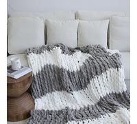 Maetoow Chenille Chunky Knit Blanket Throw (40×50 Inch), Handmade Warm & Cozy Blanket Couch, Bed, Home Decor, Soft Breathable Fleece Banket, Christmas Thick and Giant Yarn Throws, Light Grey & White
