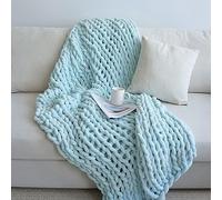Maetoow Chenille Chunky Knit Blanket Throw (50×60 Inch), Handmade Warm & Cozy Blanket Couch, Bed, Home Decor, Soft Breathable Fleece Banket, Christmas Thick and Giant Yarn Throws, Baby Blue