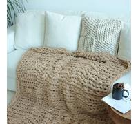 Maetoow Chenille Chunky Knit Blanket Throw （60×80 Inch）, Handmade Warm & Cozy Blanket Couch, Bed, Home Decor, Soft Breathable Fleece Banket, Christmas Thick and Giant Yarn Throws, Khaki