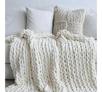 Maetoow Chunky Knit Blanket Throw, Handmade Warm & Cozy Blanket Couch, Bed, Home Decor, Soft Breathable Fleece Banket, Boho Thick Blankets and Giant Yarn Throws 50×60 Inch，Cream