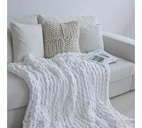 Maetoow Chunky Knit Blanket Throw, Handmade Warm & Cozy Blanket Couch, Bed, Home Decor, Soft Breathable Fleece Banket, Boho Thick Blankets and Giant Yarn Throws 50×60 Inch，White