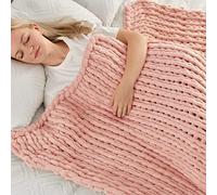 Maetoow Tighter Chenille Chunky Knit Blanket Throw 60×80 Inch, Handmade Warm & Cozy Blanket Couch, Bed, Home Decor, Soft Fleece Banket, Boho Thick Blankets and Giant Yarn Throws, Rose Pink