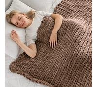Maetoow Tighter Version Chenille Chunky Knit Blanket Throw （40×50 Inch）, Handmade Warm & Cozy Blanket Couch, Bed, Home Decor, Soft Fleece Banket, Boho Thick Blankets and Giant Yarn Throws，Brown