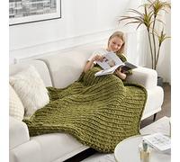 Maetoow Tighter Version Chenille Chunky Knit Blanket Throw 50×60 Inch, Handmade Warm & Cozy Blanket Couch, Bed, Home Decor, Soft Fleece Banket, Boho Thick Blankets and Giant Yarn Throws，Olive Green