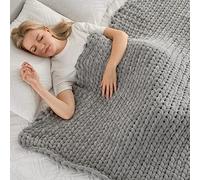 Maetoow Tighter Version Chenille Chunky Knit Blanket Throw （50×60 Inch）, Handmade Warm & Cozy Blanket Couch, Bed, Home Decor, Soft Fleece Banket, Boho Thick Blankets and Giant Yarn Throws，Light Grey
