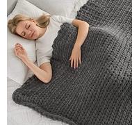 Maetoow Tighter Version Chenille Chunky Knit Blanket Throw （60×80 Inch）, Handmade Warm & Cozy Blanket Couch, Bed, Home Decor, Soft Fleece Banket, Boho Thick Blankets and Giant Yarn Throws，Dark Grey