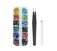 MAEXUS 2400PCS Nail Rhinestones Kit - Flat Back Gems with Picker Pencil & Tweezers for Nail Art, Tooth Decor, Makeup (12 Colors)