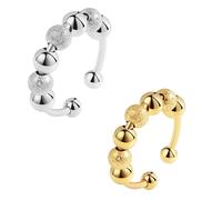 MAEXUS Pack of 2 Anti-Stress Rings, Fidget Rings, Adjustable Ring, Movable Beads Spinner Ring, Anxiety Relief Ring, Relaxation Ring, Unisex, Stress-Reducing Rotating Jewellery (Gold and Silver)