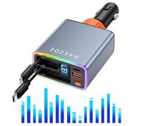 MAEZOE Car Charger Retractable Car Charger 120W with Sound-Activated Light PD QC Fast Charging, 2 Retractable Cables 4 in 1 Fodable USB Compatible with iPhone 16/15/14/13/12/11,Samsung, S23/S24 (Grey)