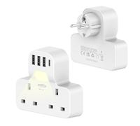 MAEZOE UK to European Plug Adapter, European Travel Plug Adaptor with 4 USB Ports for Germany, France, Spain, Greece, Turkey - 3250W, Grounded Schuko, Type E/F