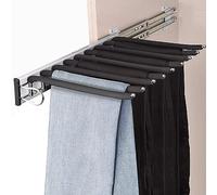 MAFAGE Pull Out Trouser Hanger, Wardrobe Pants Clothes Hangers Rail Rack for 9 Pairs of Trousers, Stainless Steel Coat Rack for Wardrobe with Non-Slip Flocking, 46 x 32.5 x 10cm Left Installation