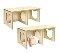 Mafagwre 2 Pcs Wooden Hamster Hideout, Wooden Hamster Habitat With Two Rooms, Animals Habitat Chamber, Maze Hamster Hideout, Hamster Hiding Toys, Wooden Squirrel Chamber For Small Pets (A)
