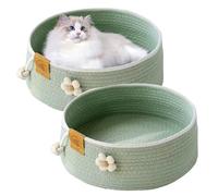 Mafagwre 2PCS Cat Bed Basket Nest, Cotton Rope Woven Cat Sleeping Nest, Fun Cat Bed Basket, Round Breathable Pet Bed for Indoor Cats, Four Seasons Universal (Green)