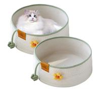 Mafagwre 2PCS Cotton Rope Cat Basket Bed, Round Fun Cat Bed Basket, Woven Cat Sleeping Nest, Breathable Pet Bed, Four Seasons Universal for Indoor Cats (White)