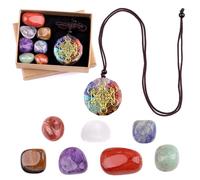 Mafagwre 8 Pcs Healing Crystals Set, 7 Chakra Crystal Set, Chakra Necklace, Healing Crystals Kit in Gift Box, Natural Healing Crystal Gemstone Set, Meditation Stone, Beginners Gifts for Women (A)
