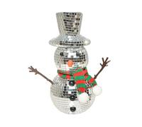 Mafagwre Disco Ball Snowman Figurine, Mini Disco Snowman Decoration, Snowman Christmas Ornament, Reflective Mirrored Disco Ball Decoration, Knitted Scarf Disco Ball Mirror Ornament (A)