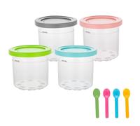 Mafagwre Ice Cream Tubs, 4 Pack Ice Cream Containers with 4 Lids and Spoons, Clear Reusable Ice Cream Containers, Ice Cream Pints Cups, Dishwasher Safe (A)