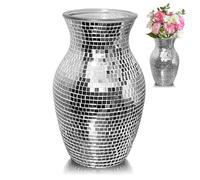 Mafagwre Large Discos Ball Planters, Silver Discos Ball Vase, Silver Mirror Disco Glitter Planter Pot, Mirrors Disco Glitter Planter Pot, Mirrors Glass Decor Vase For Table Centerpieces (A)