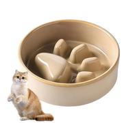 Mafagwre Slow Feeder Bowl Made of Ceramic for Dogs and Cats with Bamboo Stand, Raised Edge, Leak-proof, Slow Eating, Cat Bowl for Wet Food/dry Food, Cat Bowl Slow Feeder Anti-vomiting (Brown)